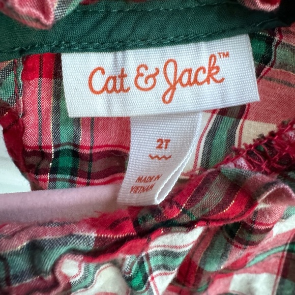 Cat & Jack 2T Red, White, Green Plaid Girls Holiday Christmas Long Sleeve Blouse - Picture 4 of 4